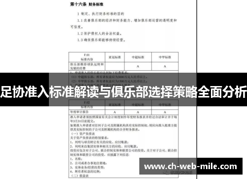 足协准入标准解读与俱乐部选择策略全面分析