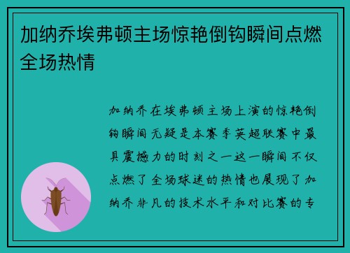 加纳乔埃弗顿主场惊艳倒钩瞬间点燃全场热情